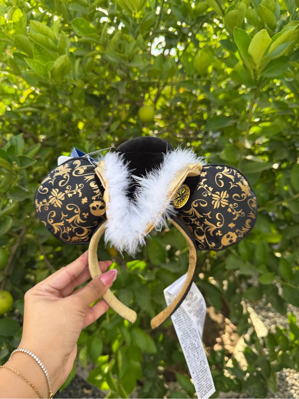 Disney Black and Gold Decorative Minnie Ears Headband with White Trim